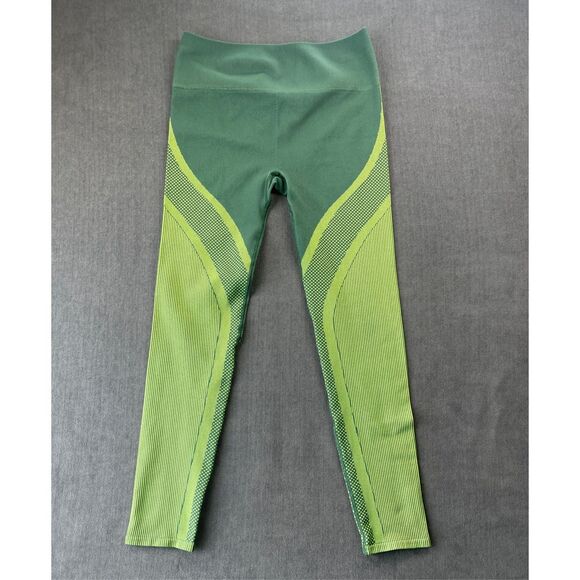 Fabletics Seamless Colorblock Leggings Womens L Green High Rise Athletic Yoga - Picture 1 of 9